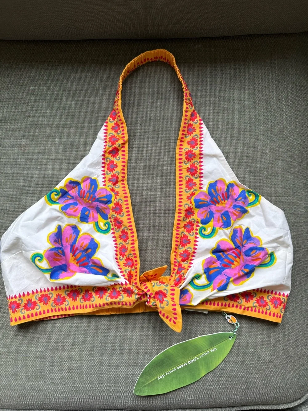Farm Rio Vivid Garden Halter Bikini Crop Top Tie Front Stretch Large NWT Floral - Picture 2 of 8